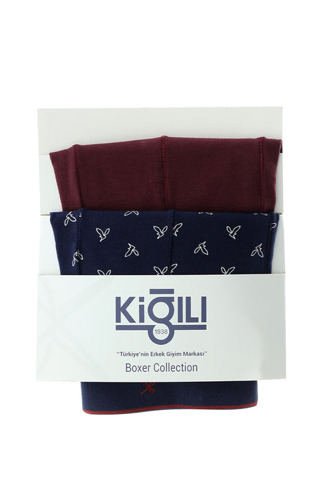 Dark Navy Blue 2-Piece Patterned Boxer Set