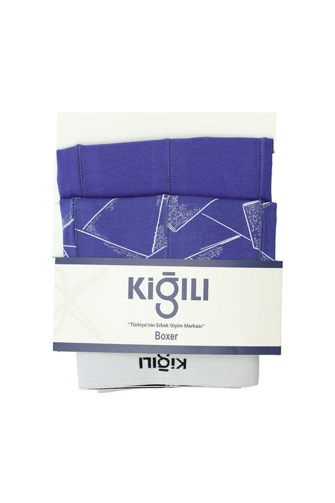 Saks Mavi 2'li Pamuklu Desenli Boxer Seti
