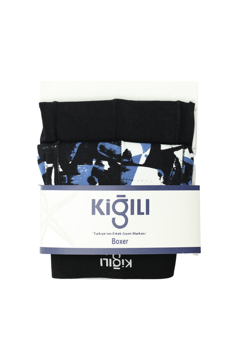 Medium Navy Blue 2-Pack Cotton Patterned Boxer Set