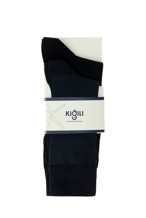Light Navy Blue 2-Pack Cotton Patterned Sock Set