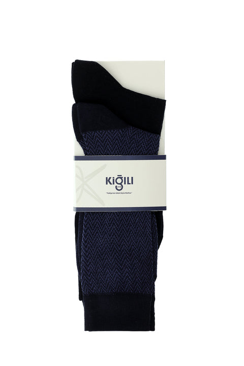 Medium Navy Blue 2-Pack Cotton Patterned Socks