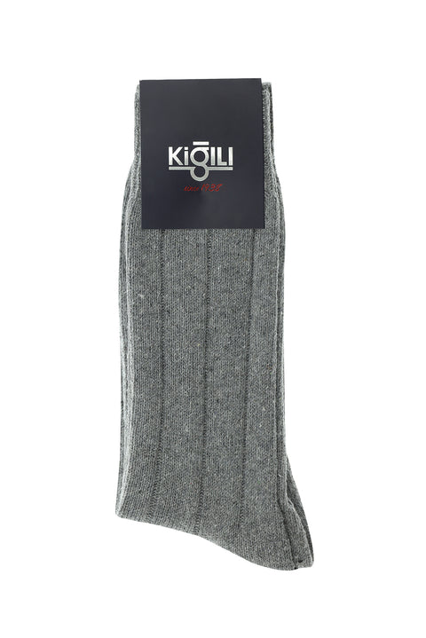 Medium Grey Melange Single Wool Thermal Socks