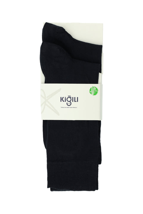 Medium Navy Blue 2-Pack Bamboo Blend Lycra Stretchy Plain Sock Set