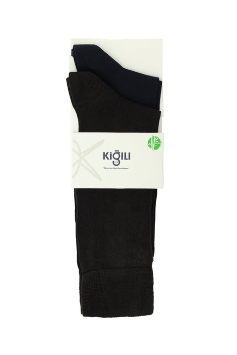 Dark Brown 2-Pack Bamboo Blend Lycra Stretchy Plain Socks Set