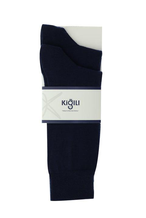 Navy Blue 2-Pack Plain Cotton Socks Set