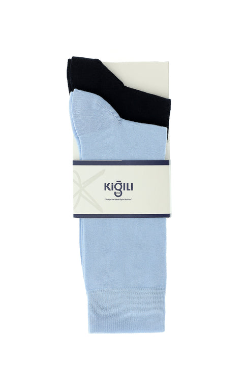 Light Blue 2-Pack Plain Cotton Socks Set