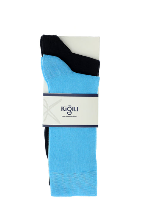 Blue 2-Pack Plain Cotton Socks Set