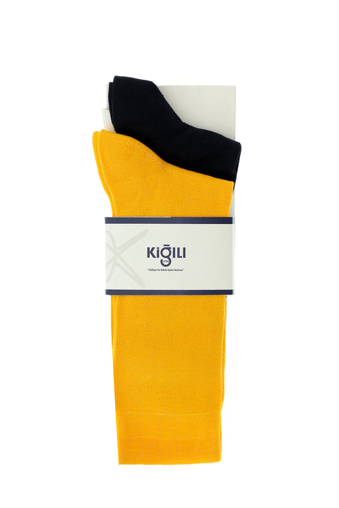 Neon Orange 2-Pack Plain Cotton Socks Set