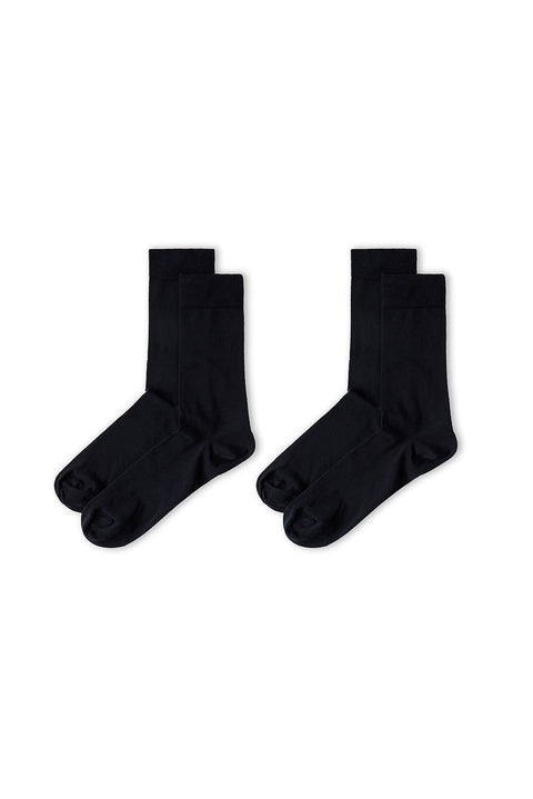 Navy Blue 2-Pack Cotton Lycra Stretch Plain Sock Set