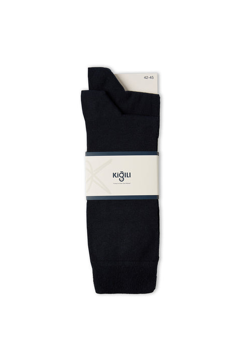 Navy Blue 2-Pack Cotton Lycra Stretch Plain Sock Set