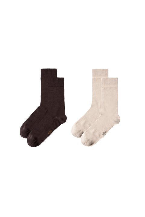 Medium Brown 2-Pack Cotton Lycra Stretch Plain Sock Set