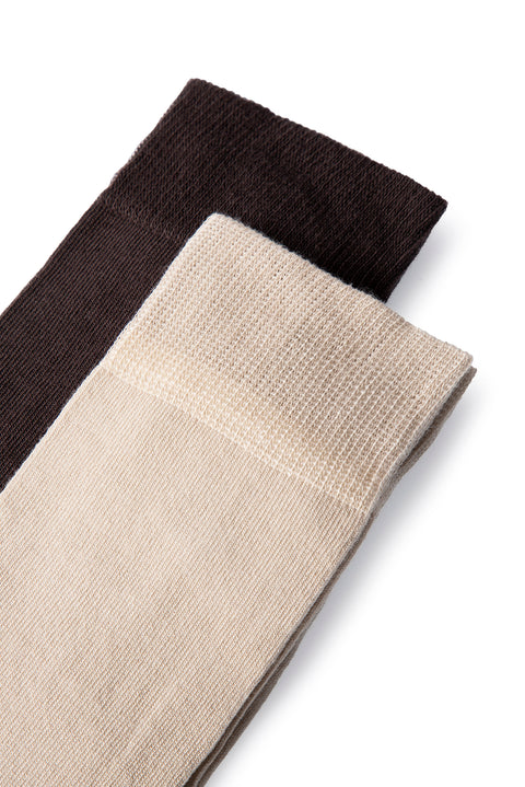 Medium Brown 2-Pack Cotton Lycra Stretch Plain Sock Set