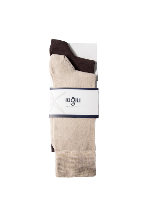 Medium Brown 2-Pack Cotton Lycra Stretch Plain Sock Set