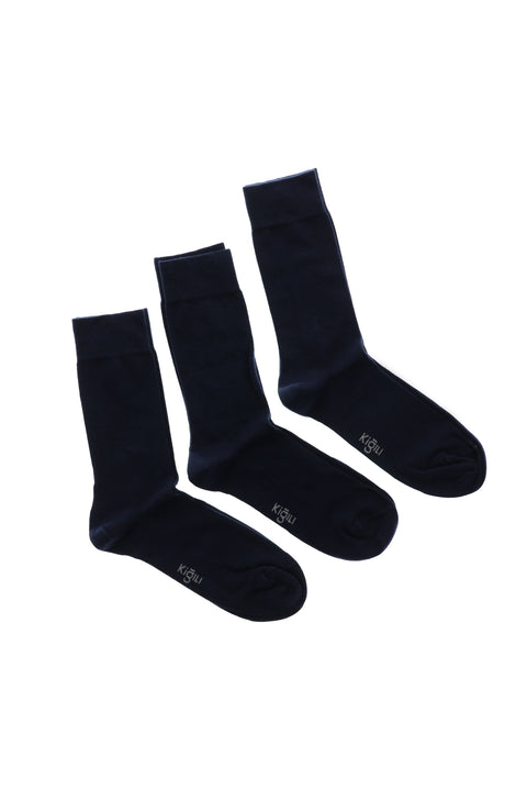 Navy Blue 3-Pack Cotton Lycra Stretch Seamless Sock Set