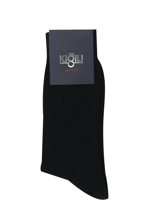 Black Single Wool Striped Socks