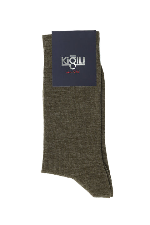 Medium Mink Single Wool Striped Socks