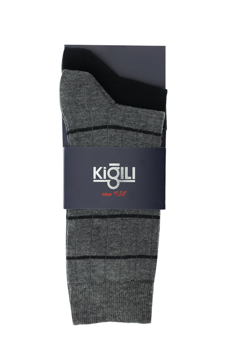 Black 2-Pack Patterned Cotton Socks Set