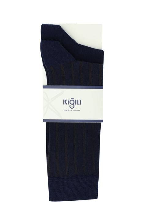 Medium Navy Blue 2-Pack Patterned Cotton Socks Set