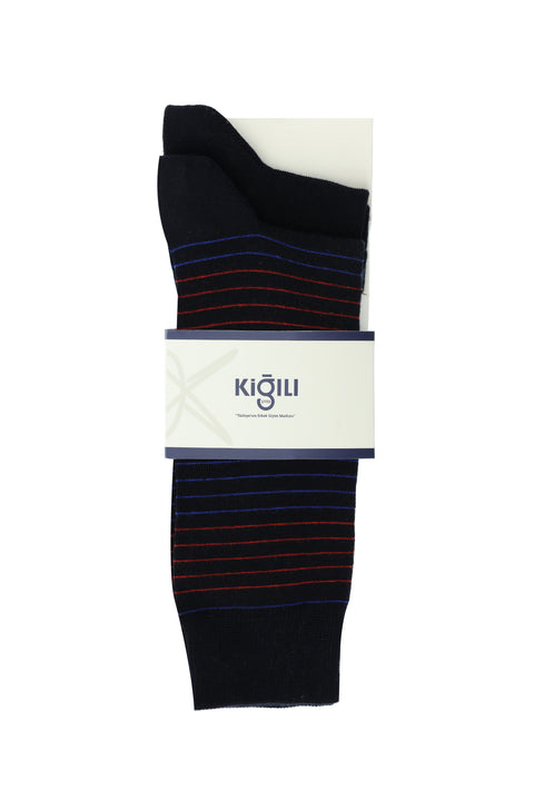 Navy Blue 2-Pack Striped Cotton Socks Set