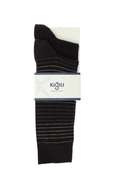 Medium Brown 2-Pack Striped Cotton Socks