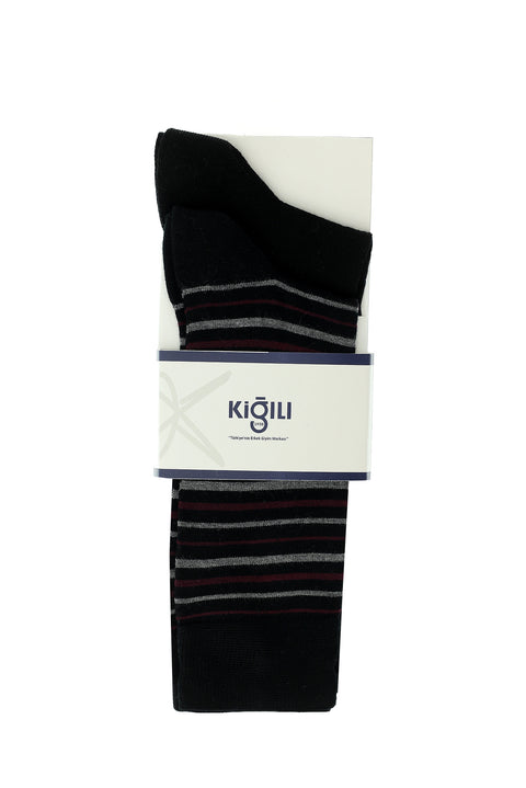 Black 2-Pack Cotton Striped Socks Set