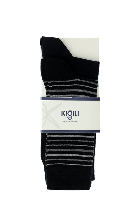 Dark Black 2-Pack Cotton Striped Socks