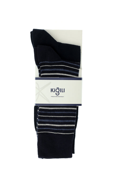 Navy Blue 2-Pack Cotton Striped Socks