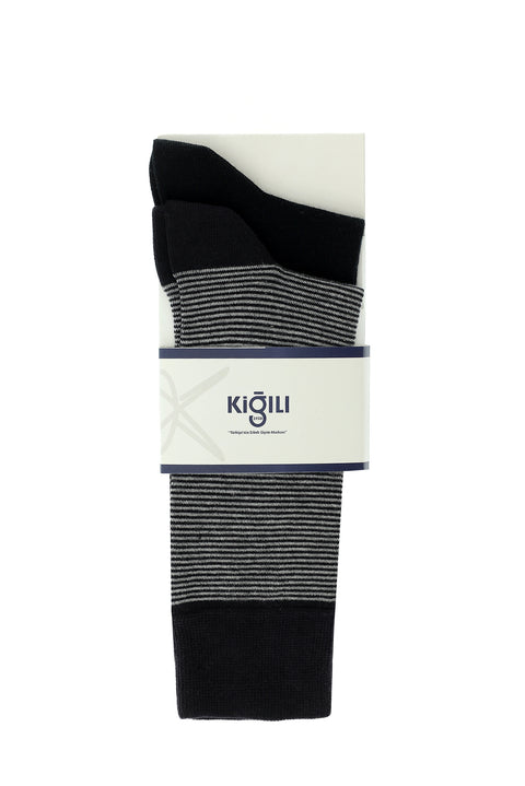 Light Black 2-Pack Cotton Striped Socks Set