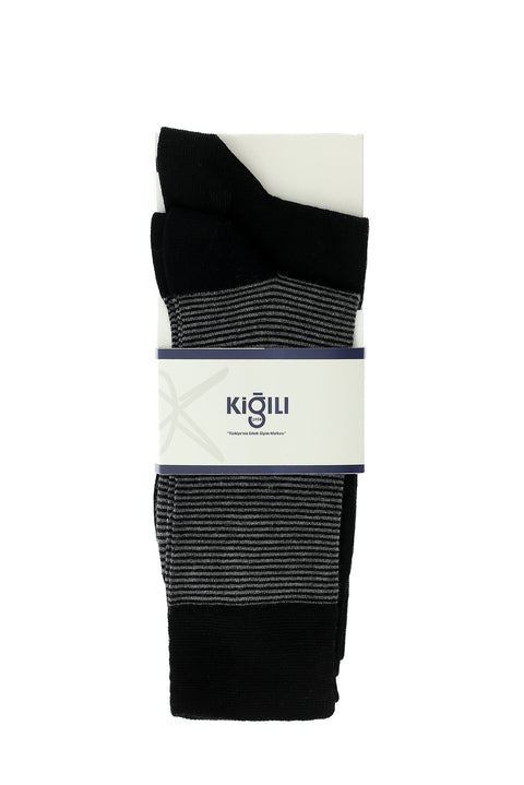 Black 2-Pack Cotton Striped Socks Set