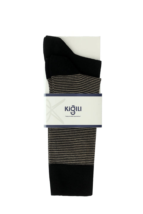 Dark Black 2-Pack Cotton Striped Socks