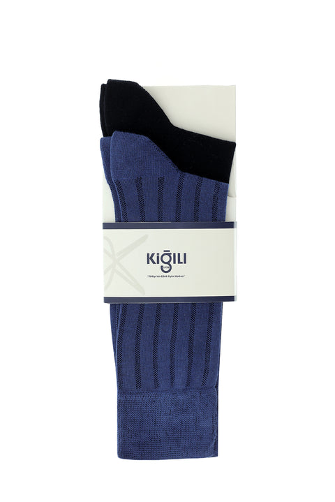 Indigo 2-Pack Cotton Striped Lycra Stretch Sock Set