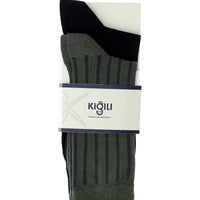 Medium Khaki 2-Pack Cotton Striped Lycra Stretch Socks Set