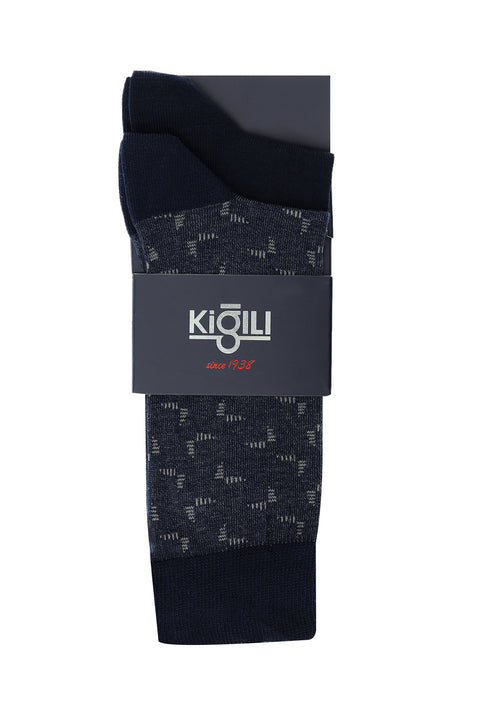 Light Navy Blue 2-Pack Patterned Cotton Socks Set