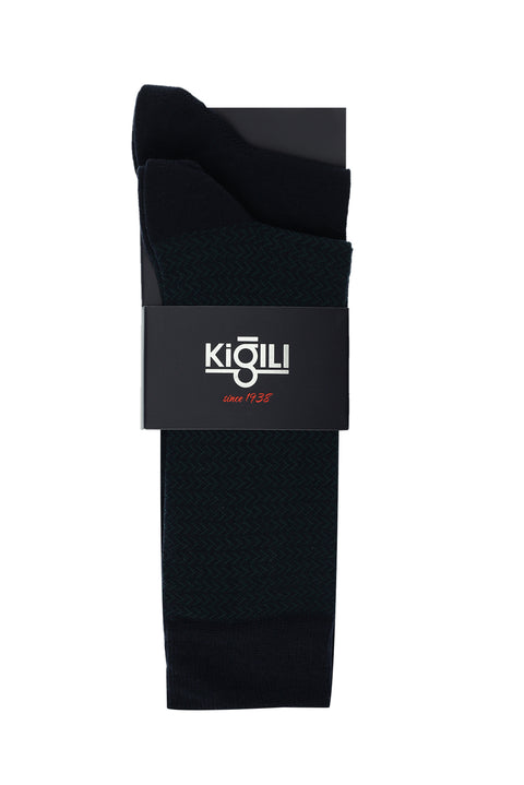 Medium Navy Blue 2-Pack Patterned Cotton Socks Set