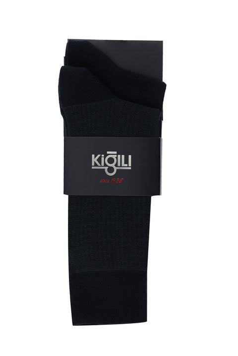 Dark Navy Blue 2-Pack Patterned Cotton Socks Set