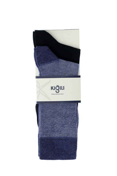Medium Navy Melange 2-Pack Cotton Patterned Sock Set