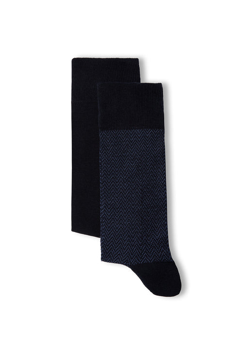 Medium Navy Blue 2-Pack Cotton Lycra Stretch Patterned Socks Set