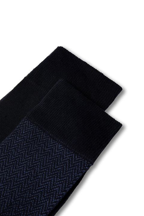 Medium Navy Blue 2-Pack Cotton Lycra Stretch Patterned Socks Set