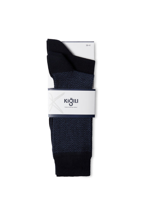 Medium Navy Blue 2-Pack Cotton Lycra Stretch Patterned Socks Set