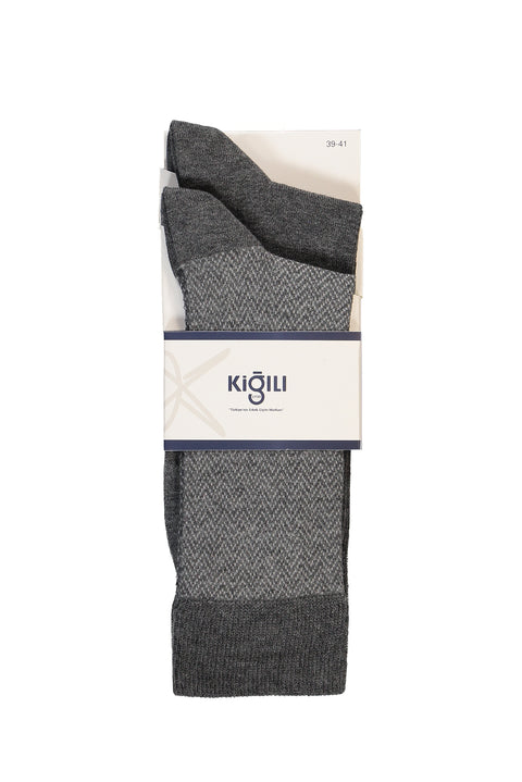 Dark Anthracite Melange 2-Pack Cotton Lycra Stretch Patterned Sock Set