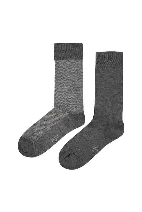 Dark Anthracite Melange 2-Pack Cotton Lycra Stretch Patterned Sock Set