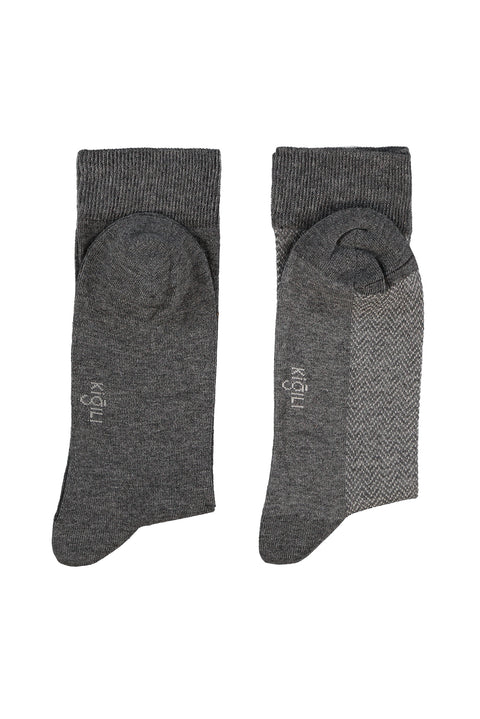 Dark Anthracite Melange 2-Pack Cotton Lycra Stretch Patterned Sock Set