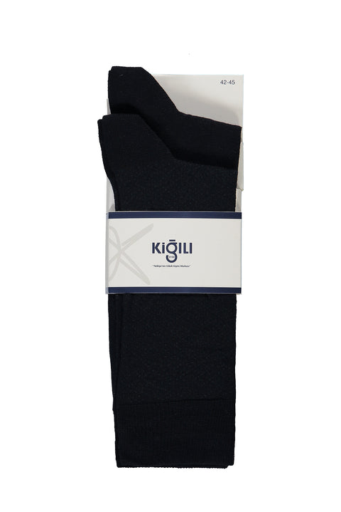 Dark Navy Blue 2-Pack Cotton Lycra Stretch Patterned Socks Set
