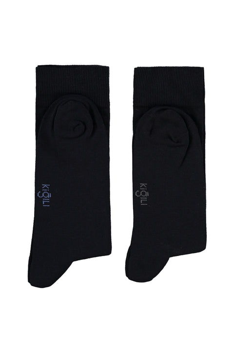 Dark Navy Blue 2-Pack Cotton Lycra Stretch Patterned Socks Set