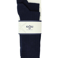 Dark Navy Blue 2-Pack Cotton Lycra Stretch Patterned Socks Set