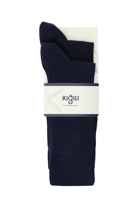 Dark Navy Blue 2-Pack Cotton Lycra Stretch Patterned Socks Set