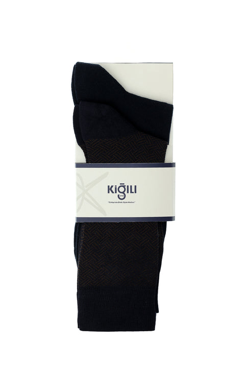 Light Navy Blue 2-Pack Cotton Patterned Sock Set