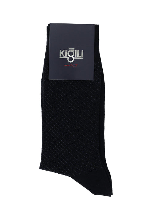 Dark Navy Single Patterned Wool Socks