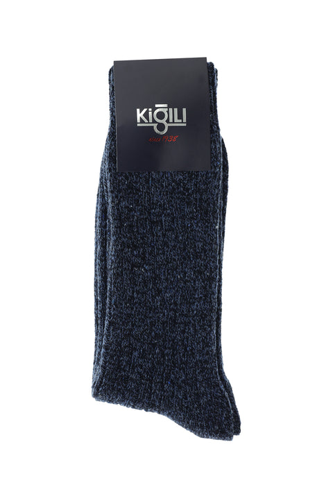 Indigo Single Wool Patterned Socks