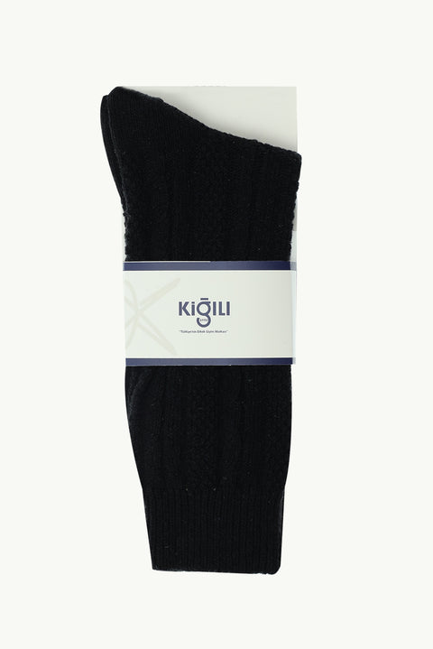 Black Single Patterned Wool Socks